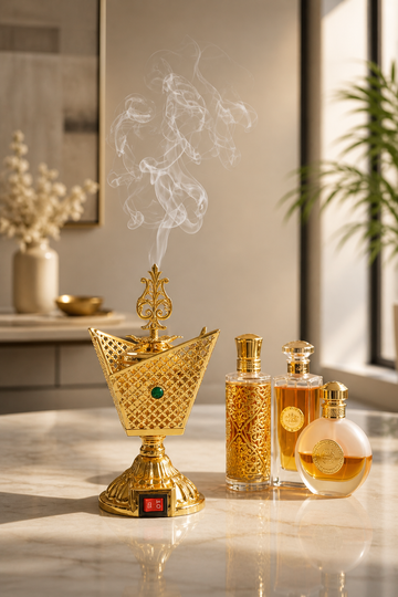 Luxury Triangle Style Electric Bakhoor Dan Golden Arabic Oud Burner
