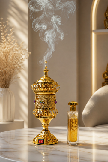 Abu Hamza Luxury Electric Bakhoor Dan Golden Arabic Incense Burner