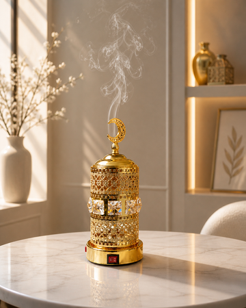 Luxury Moon Style Electric Bakhoor Dan Golden Arabic Incense Burner