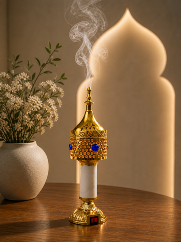 Royal Golden Electric Bakhoor Dan with Blue Crystal Design